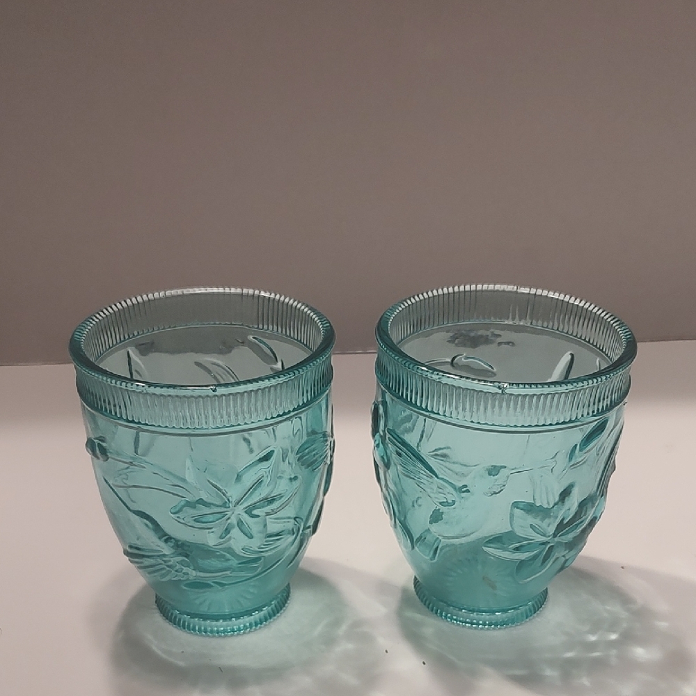 Abbott collection glass hummingbird tumblers X 2 teal